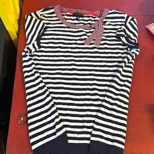 The Limited Navy and White Striped Top with Red Accents and tie neck!
